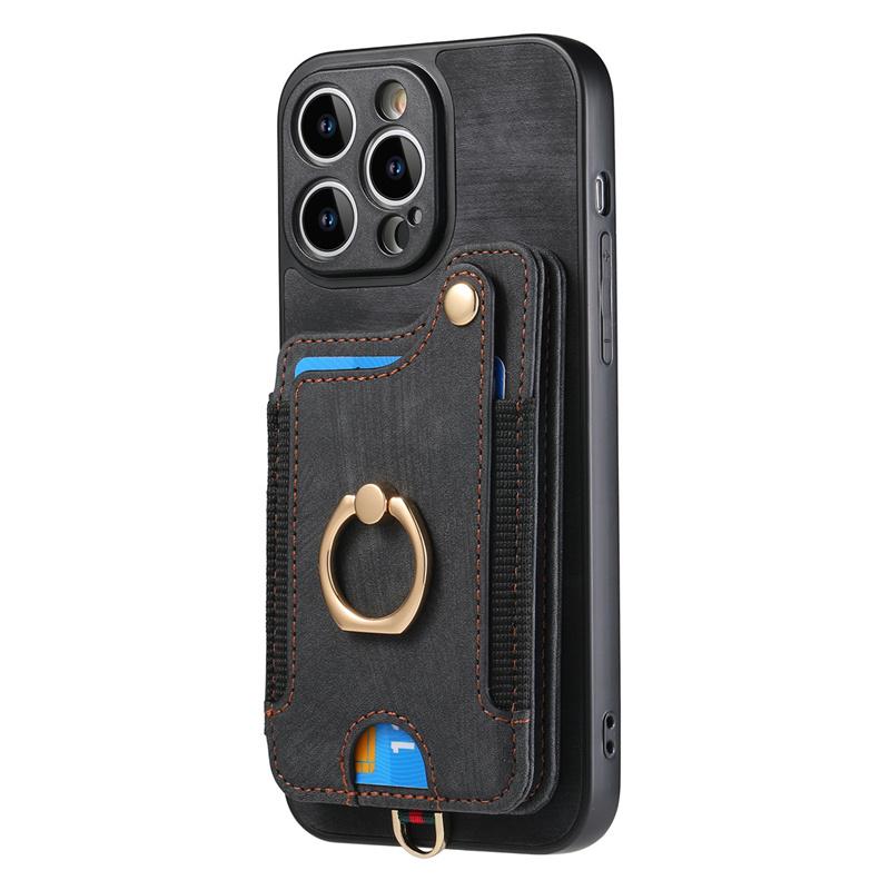Luxury Retro PU Leather Phone Case With Magnetic Wallet Card Slot Ring Holder Phone Cover for iPhone 15 14 13 Pro Max