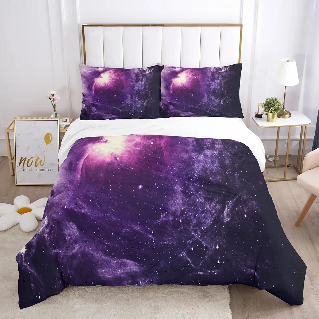 Galaxy Space Bettwäsche-Set 3D Universum Bettbezug Psychedelischer Steppdeckenbezug mit Reißverschluss Queen Double Full Polyester Bettdeckenbezug