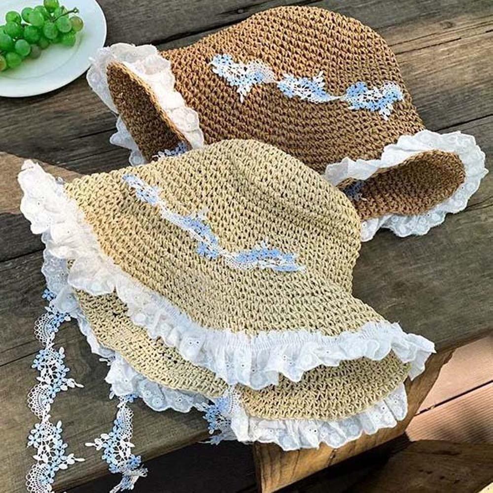 Lightweight Big Brimmed Straw Hat with Garland Woven Sun Cap Elegant Vacation Beach Cap  Summer