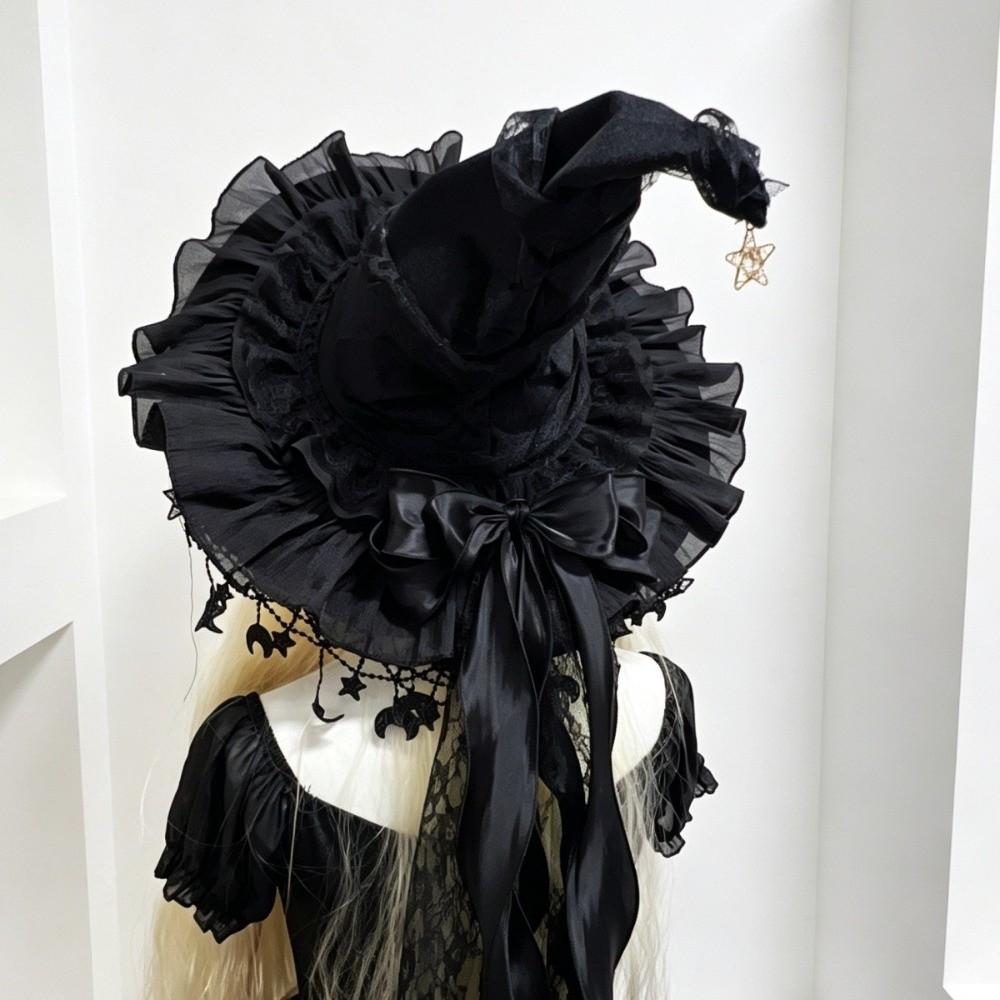 Lace Trim Gothic Hat Wide Brim Cosplay Costume Hat Dramatic Witch Hat  Women’s Costume