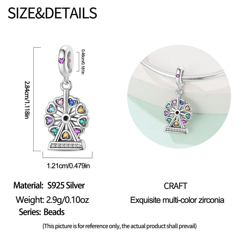 Original Charms Copper Colorful Zircon Stone Ferris Wheel Pendant Beads Fit Bracelet Women Jewelry Making Diy Gift