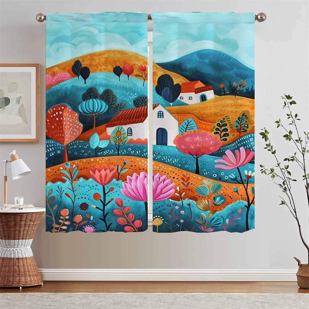 Gorgeous Painting Blackout Luxury Curtains for Living Room on Sale Bedroom Decoration Kitchen Curtains Salon 2 Cheap Pieces the