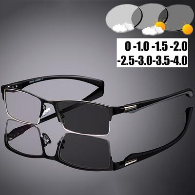 Finished Half Frame Pochromic Outdoor Sunglasses for Myopia Eyeglasses Vintage Men's Square Prescription Short Sight Glasses