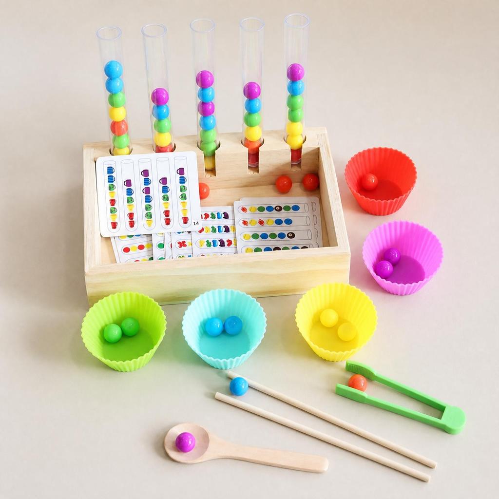 Bead Sorting Toy with Wooden Tray | hands-on Screen Play, Counting, Fine-Motor