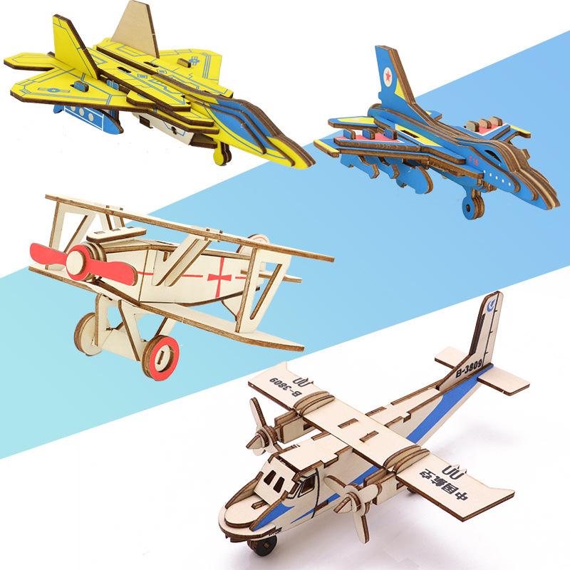 Children's Handmade Wooden Airliner Model 3D Puzzle Educational Toy