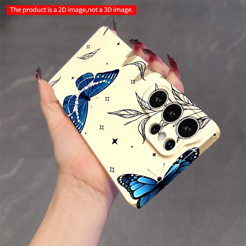 2DFlat Samsung phone case Blue Butterfly & Leaf Pattern Phone Case Applicable to Galaxy S22 S23 S24 S25ULTRA S26 A12 A13 A14 A15 A16 A34 A35 A54 A55