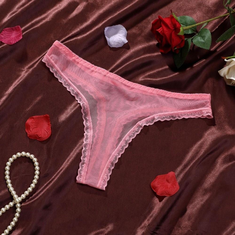 Transparent Mesh Briefs Women Low Waist Romantic T Panties Mesh Sheer Lace Thong  Ladies Girls Gift