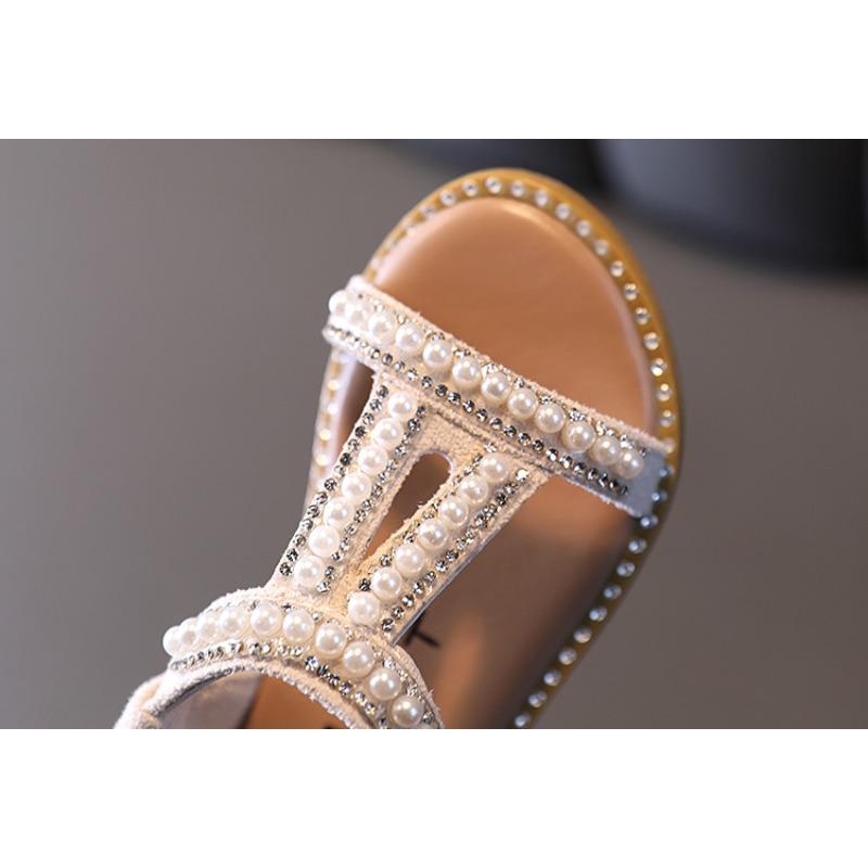 Summer Korean Style Princess Shoes for Baby Girls, Non-Slip Pearl Roman Sandals, Open-Toe Girls' Beach Shoes.