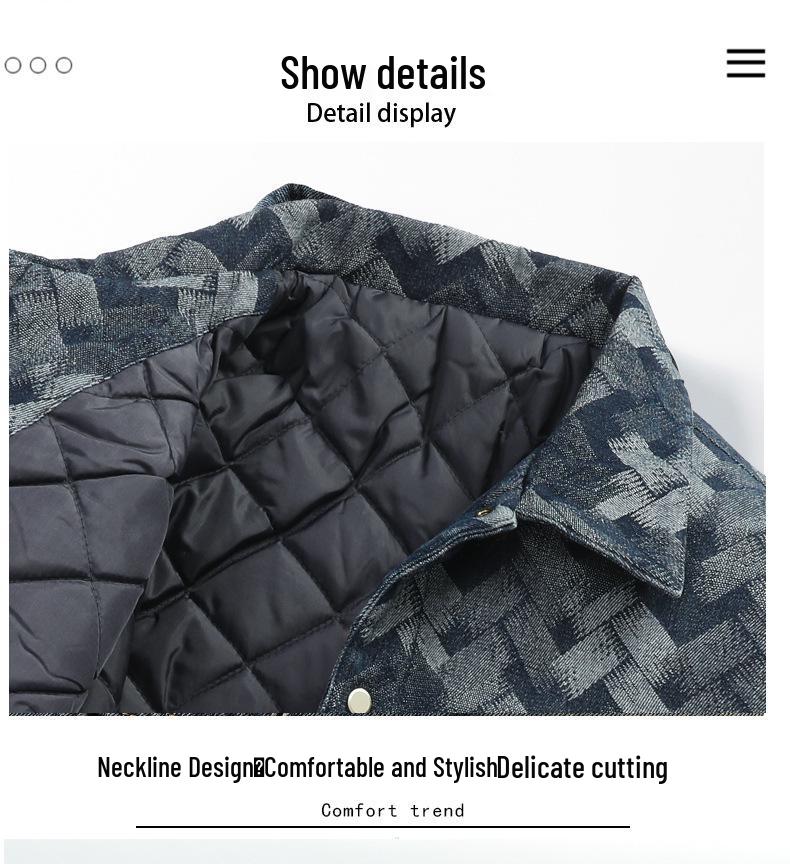 Men's Plus Size Plaid Denim Jacket - Cotton Padded for Autumn/Winter, Cool Biker Style