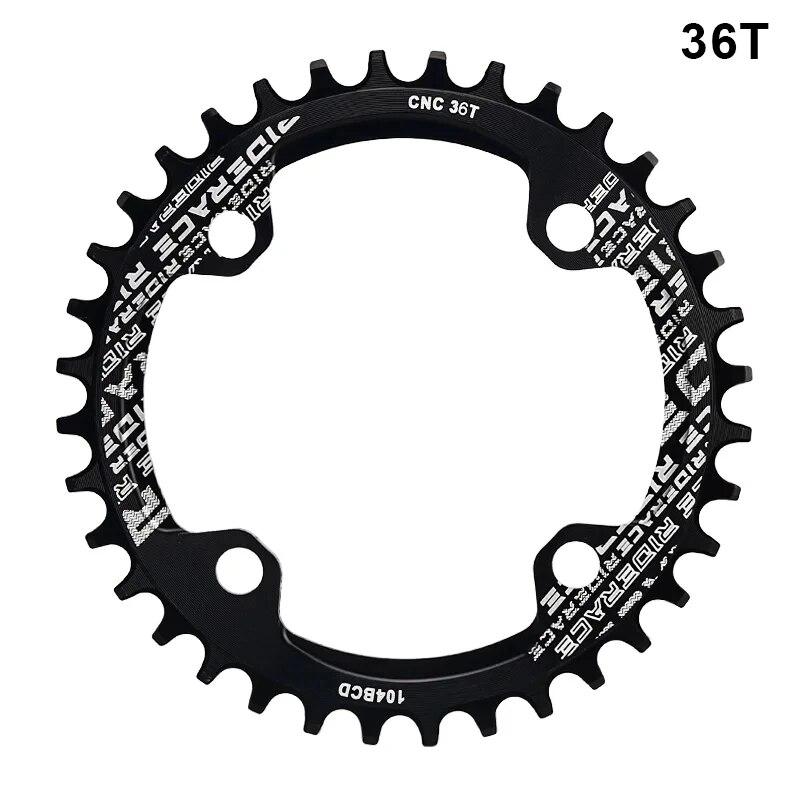 RIDERACE Fahrradkurbel-Kettenblatt 104BCD, runde Form, schmal, breit, 32T/34T/36T/38T, Mountainbike-Kurbelgarnitur, Kettenblatt, Einzelplatte