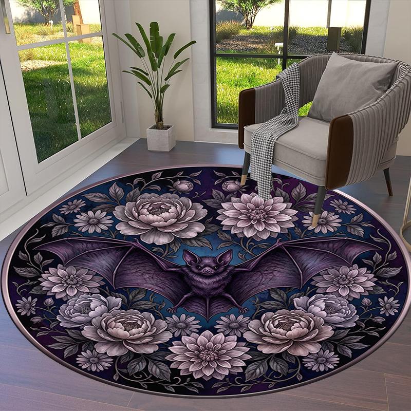 Bat Retro Round Area Rug,Carpet Rug for Living Room Bedroom Sofa Playroom Decor,Non-slip Floor Mat101