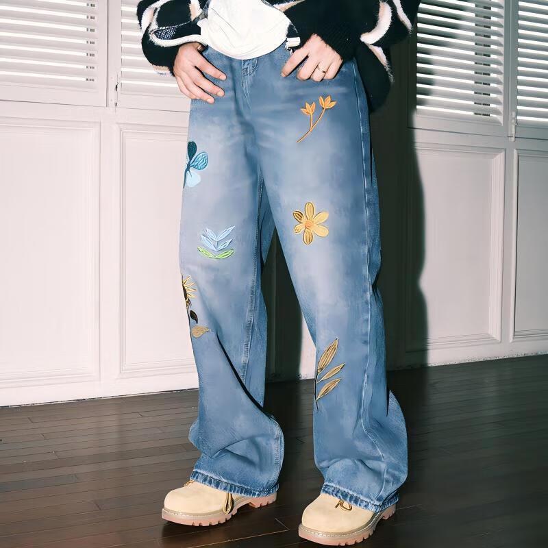 

LEMANISM Embroidered Washed Straight-Leg Denim Jeans M