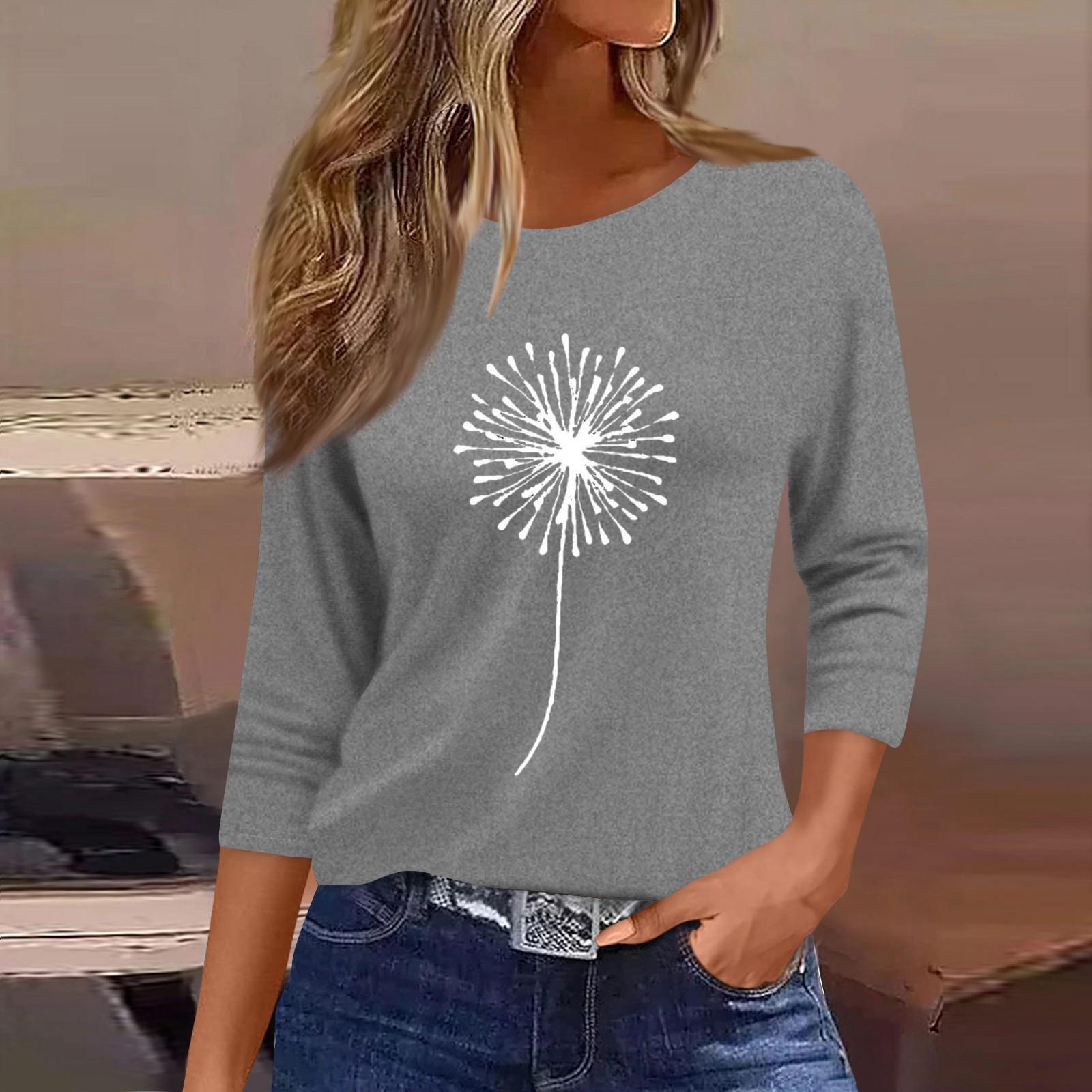 

Women s Fashion Casual Round Neck 3/4 Sleeve Loose Printed T-Shirt Ladies Top XXL