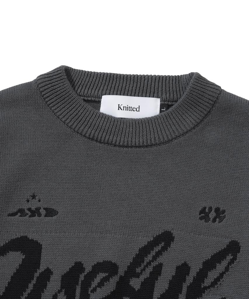 KNITTED Varsity Embroidered Logo Knit Charcoal