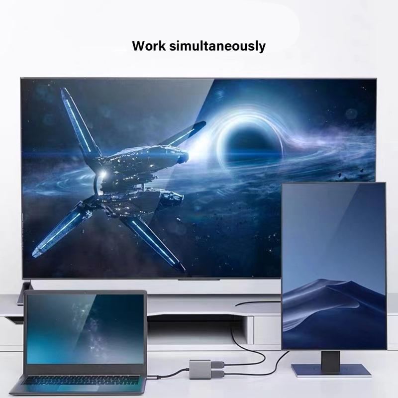 Double Screen HDTV-compatible Converter USB C to 2 HDTV-compatible Adapter Supporting Multple Systems for Laptop Works