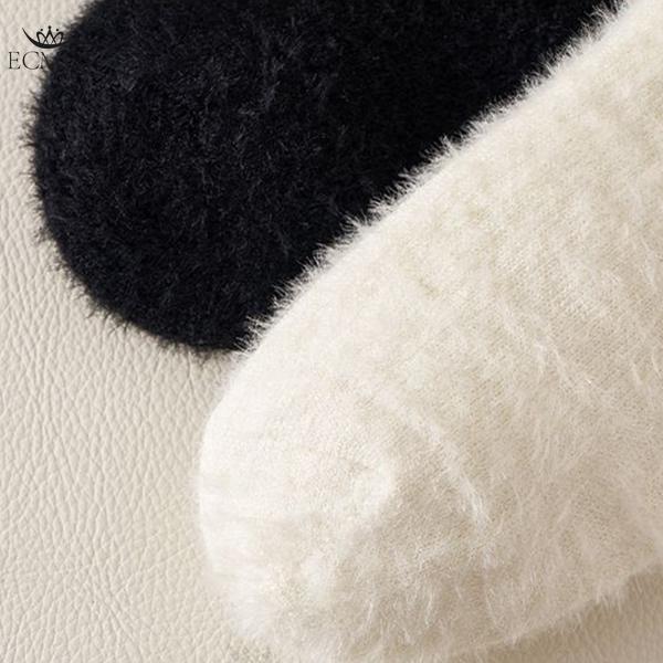 Women's Mink Velvet Socks Mid-tube Autumn and Winter Plush Thickened Socks Furry Love Black and White Sleep Plush Socks