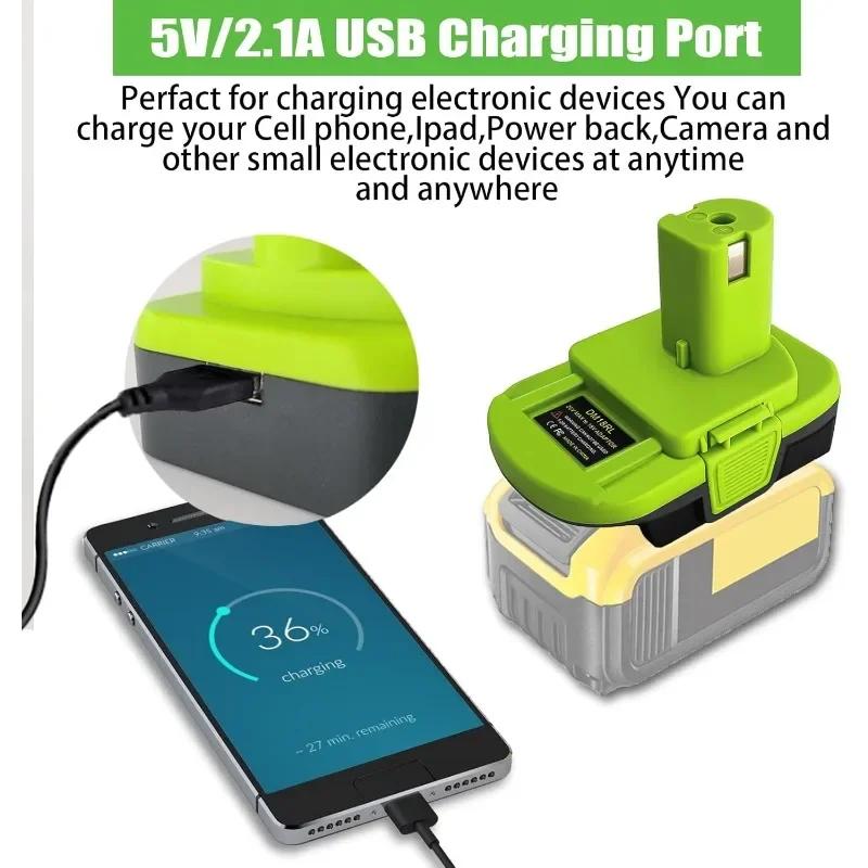 Battery Adapter DM18RL for Dewalt/Milwaukee 18V 20V Lli-ion Battery Convert to for Ryobi 18V Power Tools Drill with 5V 2.1A USB