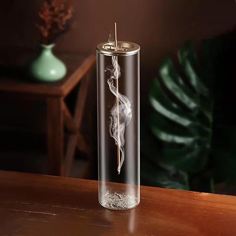 Upside-Down Incense Holder with Metal Clip & Glass Base - Dust-Proof Hanging Burner for Home Spa Zen Decor, Meditation Tool