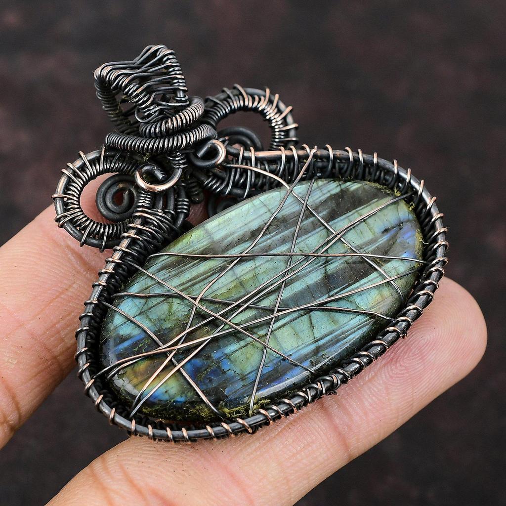 Labradorit Natur Edelstein Anhänger Kupferdraht gewickelter Schmuck Handgefertigter Anhänger Kupferanhänger Labradorit Schmuck Zum Geschenk Heilstein