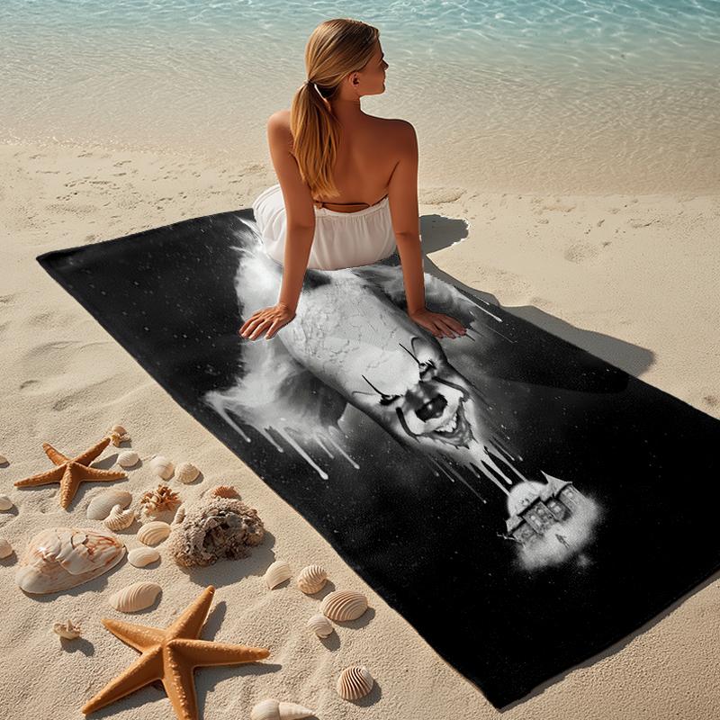 proof beach towel with a Pennywise the Dancing Clown1 pattern - soft,absorbent,quick-drying,machine washable - perfect for swimming,camping,bathing