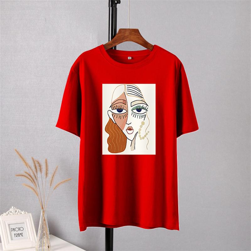 Shellsuning Summer Retro Character Printed T Shirts Women Korean Graphic Trendy Tees Loose Casual Short Sleeve Female Tops