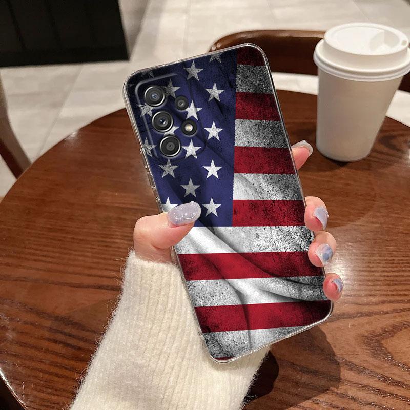 

American USA Flag Five-pointed Star Phone Case For Samsung Galaxy A56 A57 A37 A55 A54 A36 A35 A26 A16 A17 A07 A52 A34 A73 Cover Galaxy A14