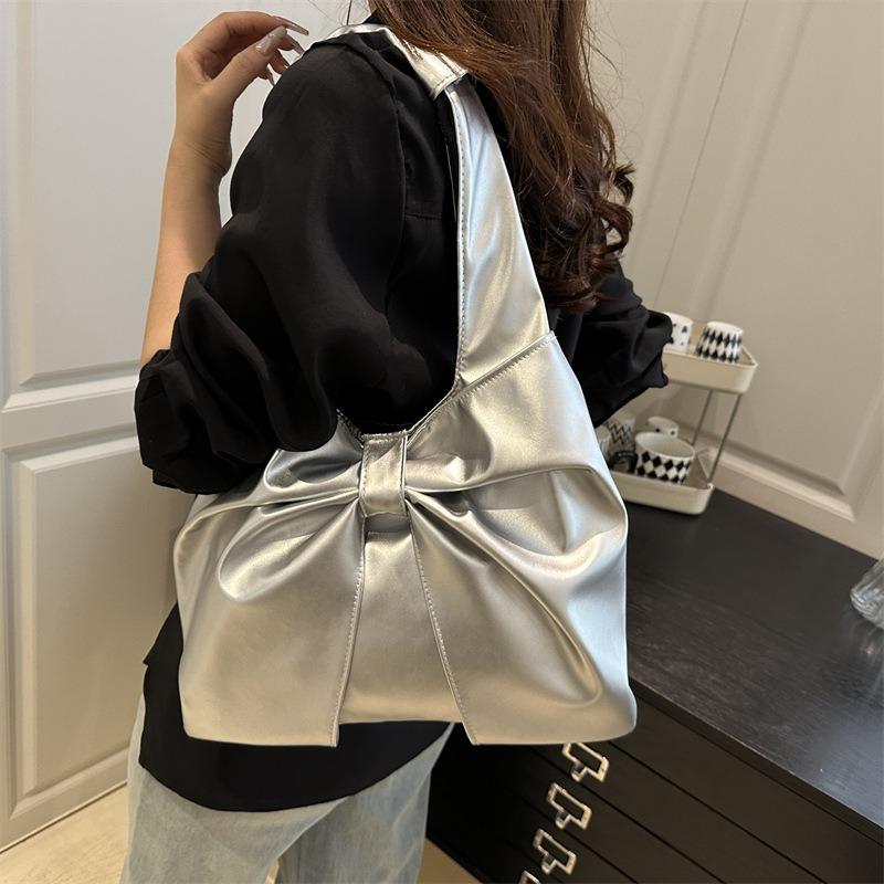 Large capacity tote bag summer new fashion simple shoulder bag bow underarm bag versatile handbag