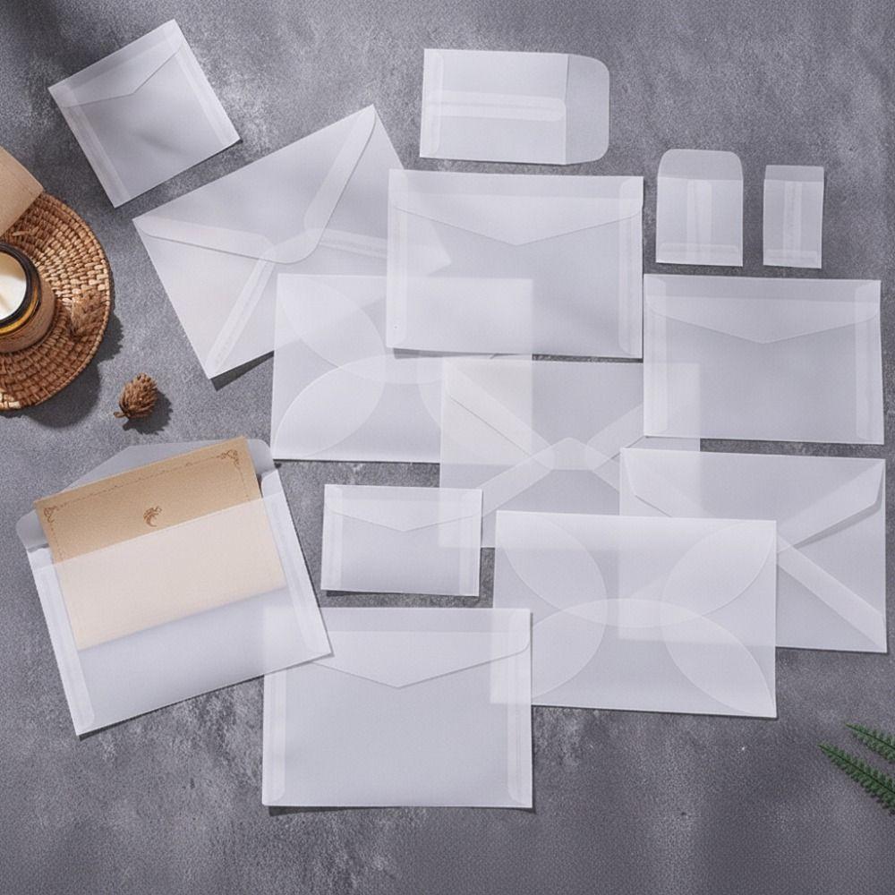 50Pcs/Pack Matte Frosted Transparent Paper Bag Simple Wedding Invitation Pouch for Stamps Storage