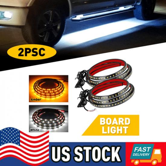 2Pcs 60  Running Board LED Light DRL Side Step Strip Bar Amber White Turn Signal