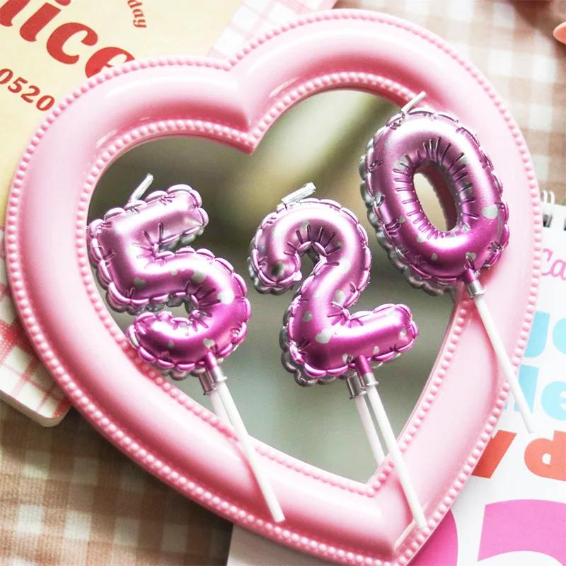 Rainbow Number Candle Digital 0-9 Birthday Party Decor Pink Balloons Gradient Candles Birth Wedding Anniversary Candle