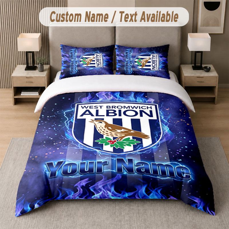 Custom Bedding Set West Bromwich Albion FC Pattern, Print Name Text 1 Duvet Cover plus 2 Pillowcases Home Textile