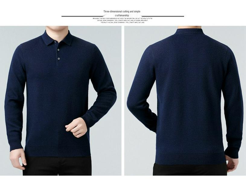 Genuine Brand Men's Luxury Wool Sweater 2025 - Thick, Warm, and Stylish Lapel Knitwear for Mid-Aged Dads.