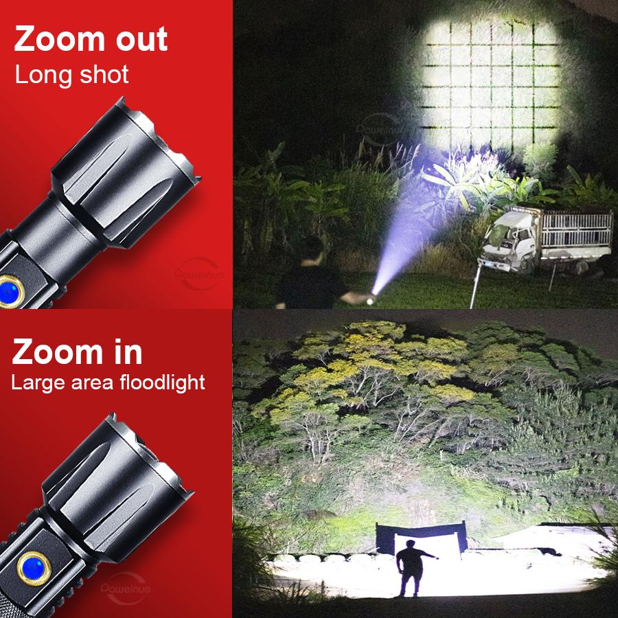 XHP360 LED Powerful  Flashlight High Power Flash Light Rechargeable  USB Torch Waterproof Zoomable Hand Lamp Outdoor Camping Fishing Lantern