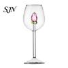 Bicchieri di Lusso per Feste Bicchiere da Vino Rosso con Rose e Foglie Verdi Decorato, Calice Trasparente Squisito Design Floreale, Bicchiere Decorativo,