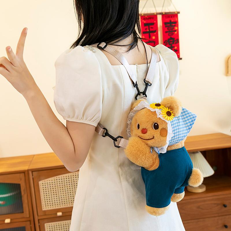 Super cute denim bear plush backpack for girlfriends birthday gift flower hat bear home pendant