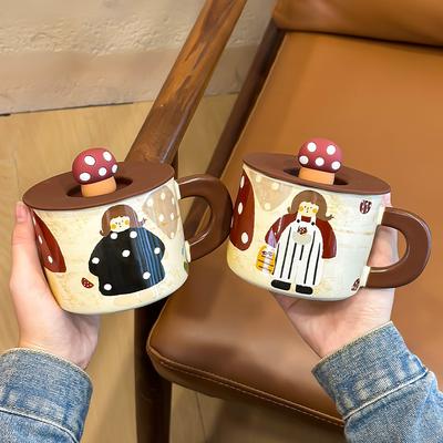 Svamp Vågig Flicka Kopp Mugg Keramisk Kopp med Lock Söt Vattenkopp Hushåll Keramisk Kopp Flickor Kaffekopp