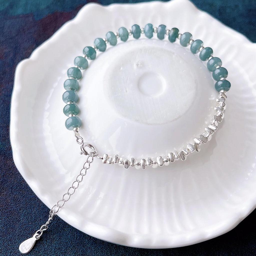 A-Grade Blue Water Jade Bracelet with 925 Silver, Chinese Style, Ice-Clear Abacus Beads, Gift-Ready