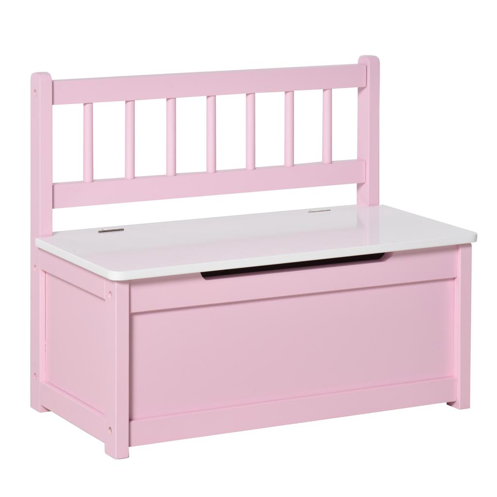Children's toy chest/storage bench with hinged lid and safety hinges, 60 x 30 x 50 cm, pink