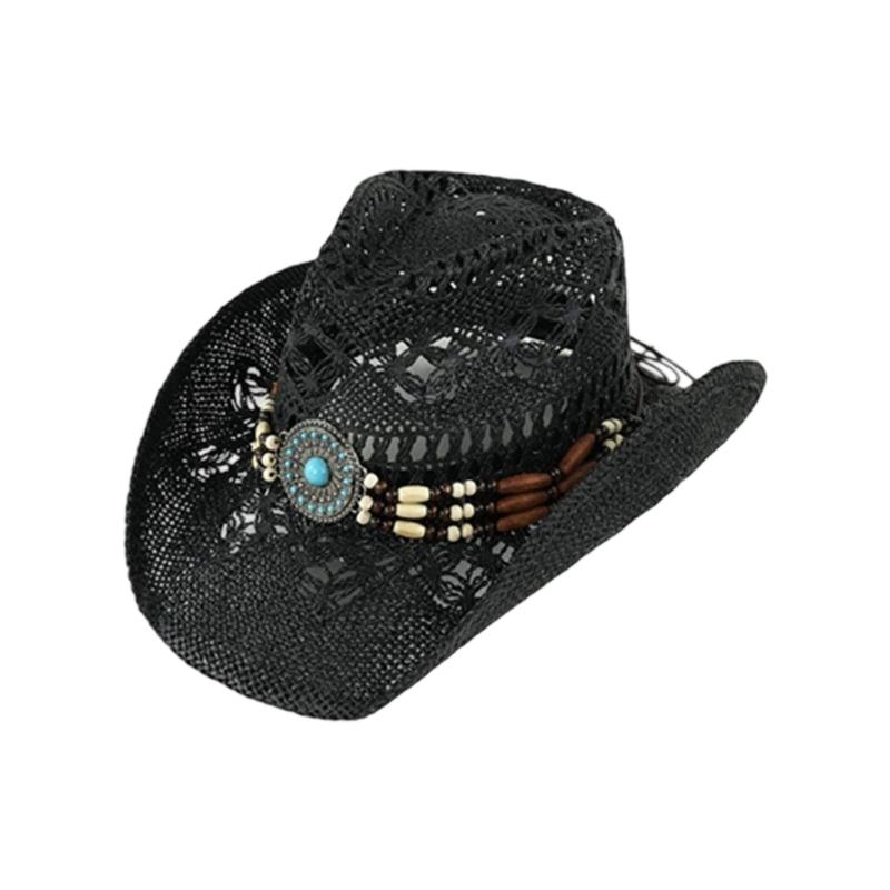 Klassischer gewebter Stroh-Sonnenhut mit Western-Cattleman-Design für Erwachsene, Jugendliche, Unisex, atmungsaktiver Panamahut für Strandbekleidung