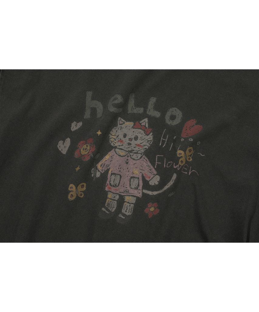 CPGN STUDIO Hello Flower Pigment Short Sleeve T-Shirt Smoke Black