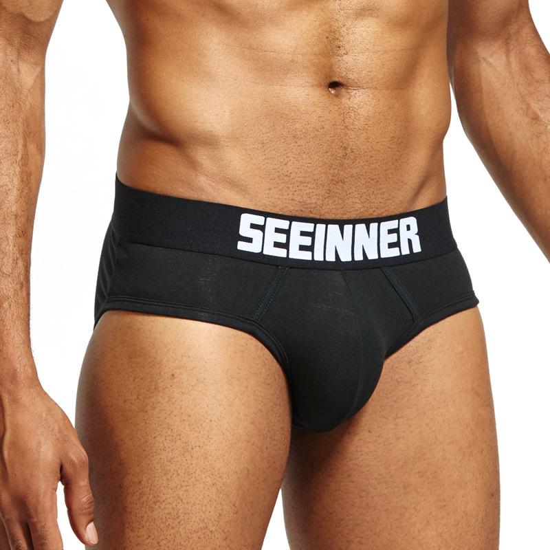 Men s SEEINNER Low Waist Combed Cotton Triangle Briefs, Butt-Lifting, Pure Color Underwear