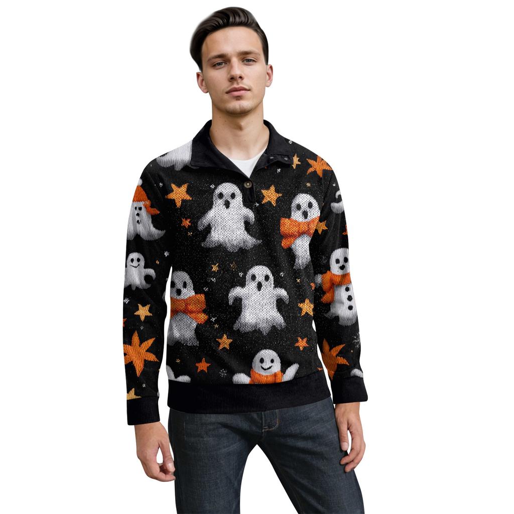 Men's Halloween Printed Corduroy Button Shirt