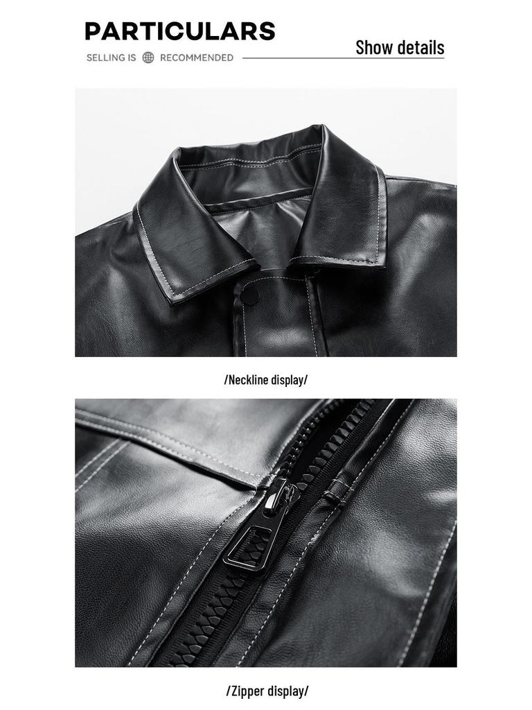 2024 Men's PU Leather Stand Collar Motorcycle Racing Jacket