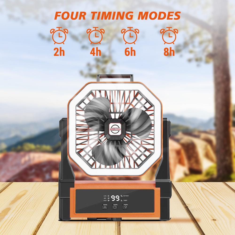 20000mAh USB Rechargeable Camping Fan 4 Speeds 360° Hanging Hook Fan with LED Lights Remote Control for Outdoor Emergency Lights