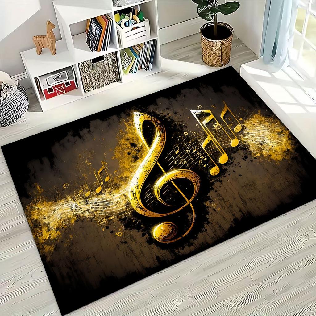 Tańcząca Muzyka Nuta Muzyczna Instrument Kreskówkowy Dywanik do Sypialni Salonu Kanapy Domowego Wycieraczka Dekoracja, Duży Dziecięcy Antypoślizgowy Dywanik Podłogowy