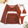 Women's European & American Sexy Solid Color Bikini Swimwear Four-Piece Set