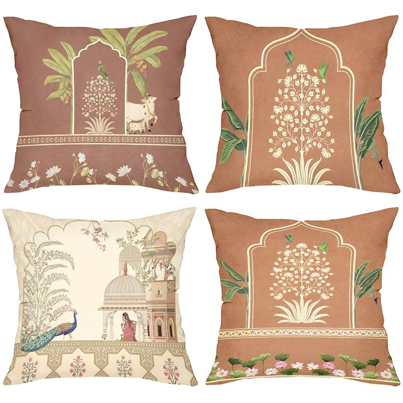 Indian Style Decorative Cushion Covers Floral Peacock Cow Polyester pillowcase, sofa decorative cushion cov Headboard Pillow