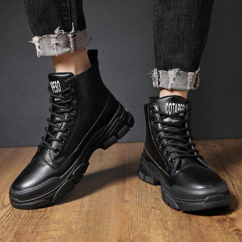 Autumn and Winter Velvet Warm Fashion Real Microfiber Men's Casual Leather Shoes Non-slip Kitchen Shoes Trendy Shoes Sports Board Shoes