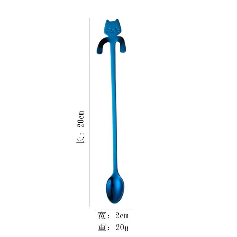 New Portable Cartoon Cat Handle Stainless Steel Coffee Tea Hanging Spoon Kitchen Supplies for Coffee Tea Ice Cream Sundae