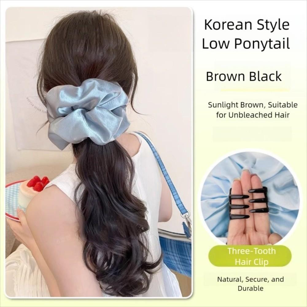 Scrunchie Satin Hair Bands Ponytail White Blue Pony Tail Hairpiece  for Women